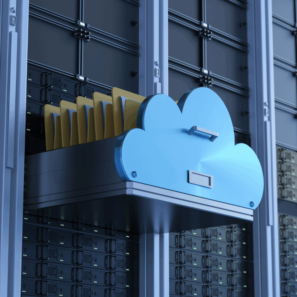Graphic of a cloud with files in it to represent migrating to a cloud environment.