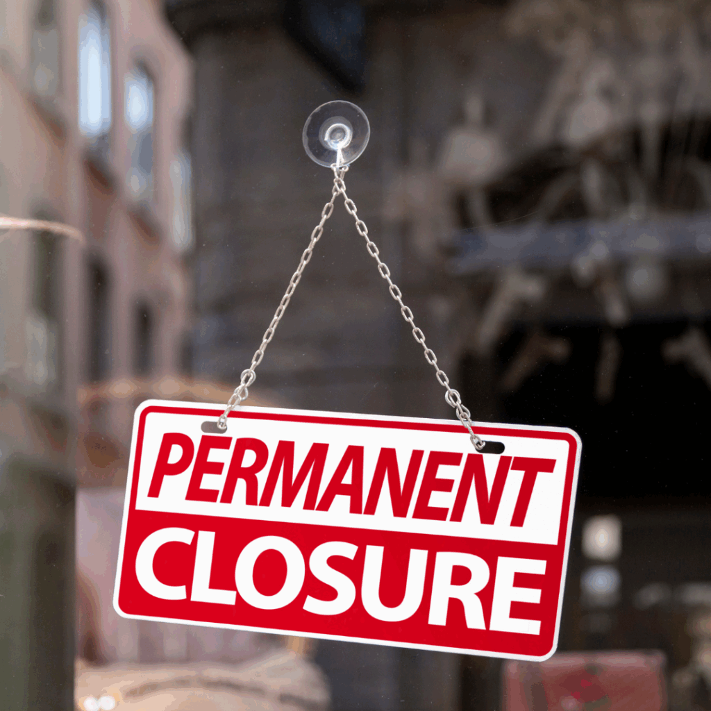 A sign of permanent closure of a business due to not being in data compliance.