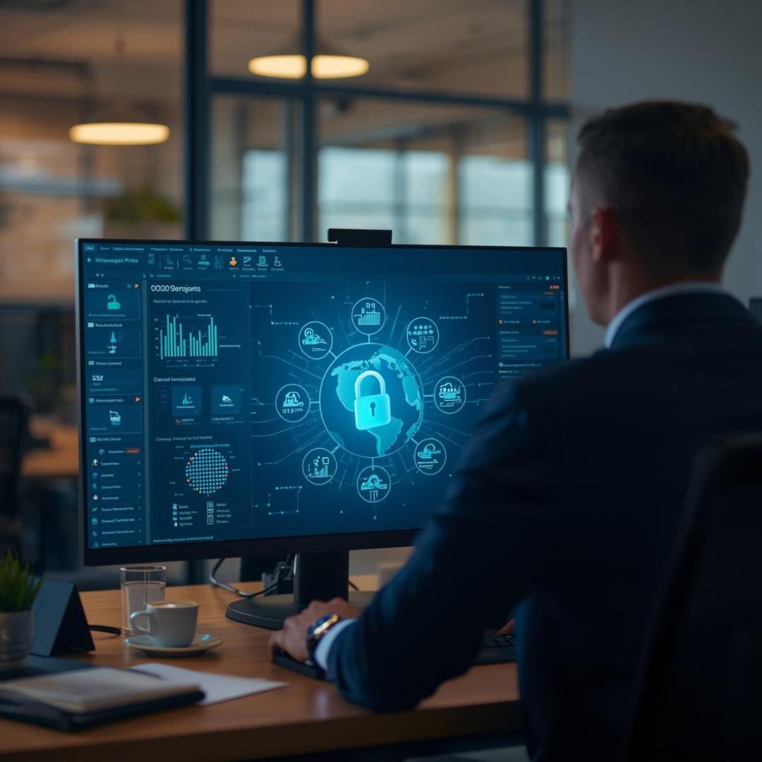 Business owner looking over their cloud security posture on a computer screen.
