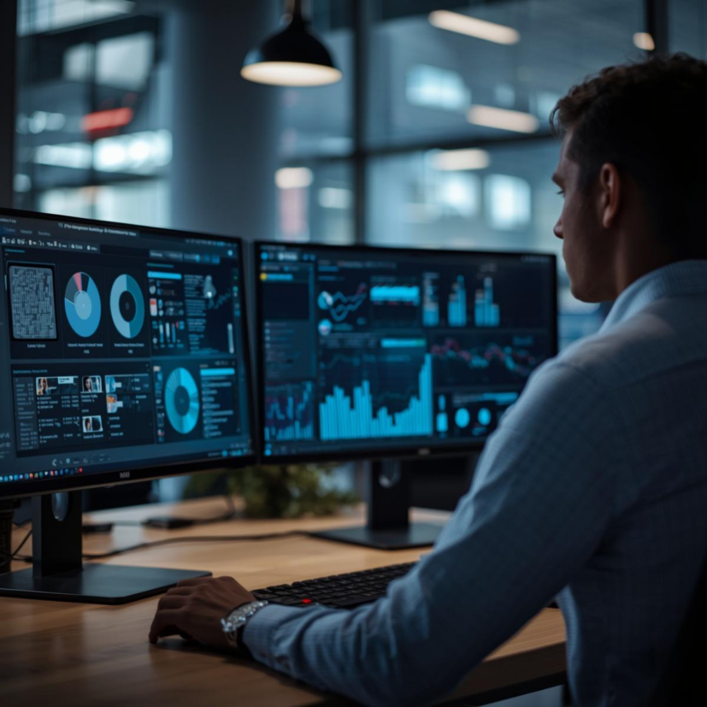 What Most Businesses Get Wrong Before a Cloud Migration 1 IT pro reviewing applications or dashboards on their computer, preparing their business for a successful cloud migration.