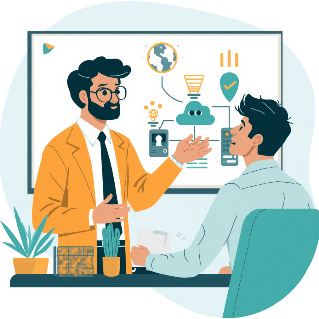 What Businesses Overlook When Using Microsoft 365 2 Graphic of an IT professional reviewing Microsoft 365 plans with a client.